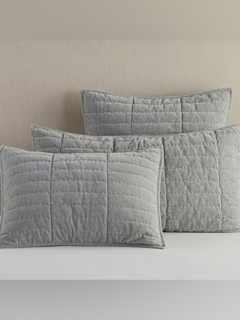 2 Pottery Barn Hudson Handcrafted Heathered Velvet Quilted STANDARD Pillow Sham